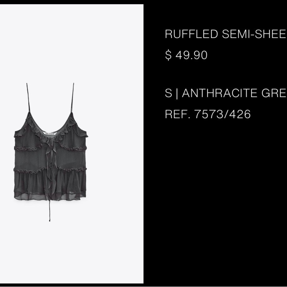 Zara Ruffled Semi-Sheer Top - Anthracite Gray